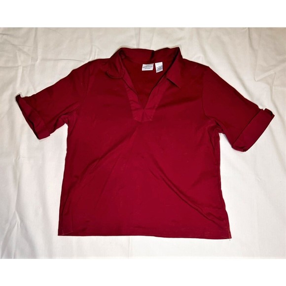 Sonoma Lifestyle Womens XL Red Top V-Neck Collar Cuffed Short Sleeve - Picture 2 of 6